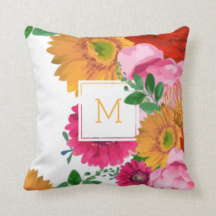 Spring Flowers Collage Watercolors Illustration Cushion