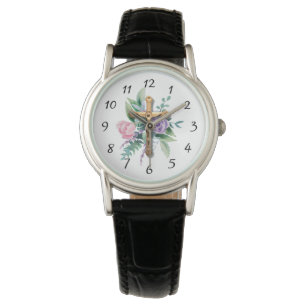 Spring Flowers Crucifix Religious Watch