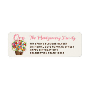 Spring Flowers Cupcake 1st Birthday Address Labels