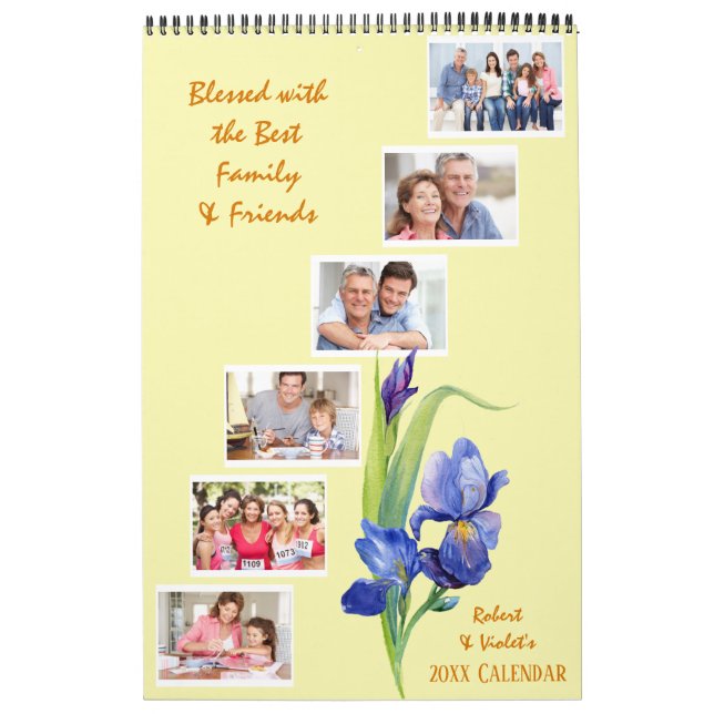 Spring Flowers Custom Photo Collage Yellow Calendar (Cover)