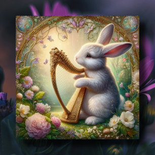 Spring Flowers Cute Musical Bunny Easter Holiday Card
