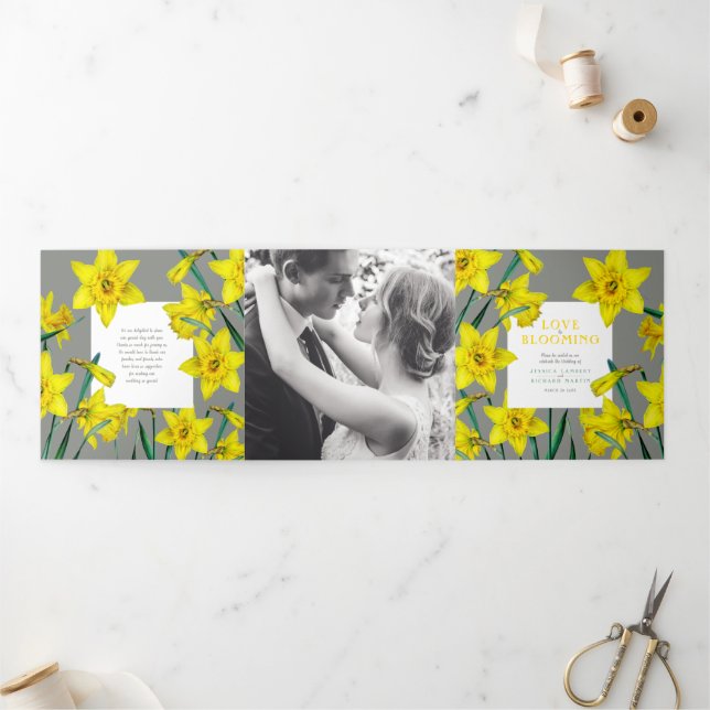 Spring flowers daffodils wedding yellow grey Tri-Fold programme (Outside)