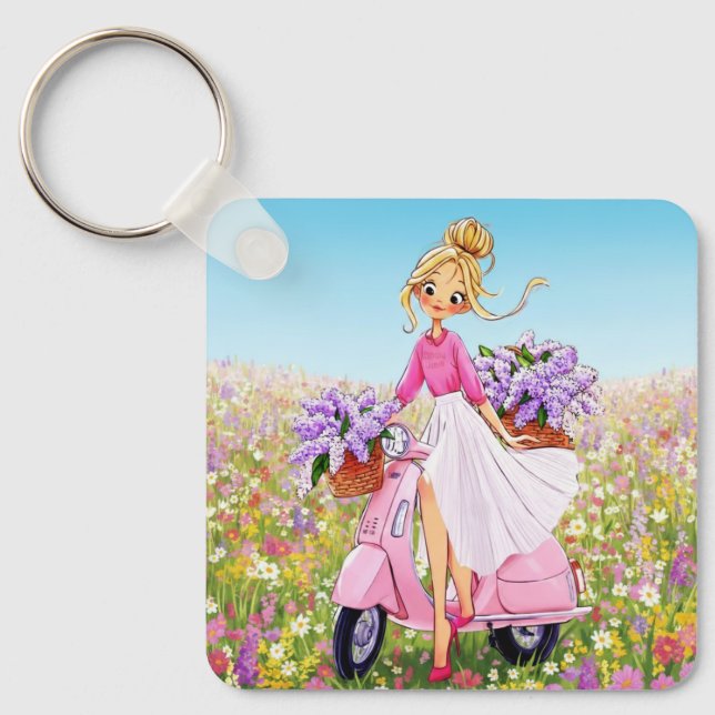 Spring Flowers Design Keychain (Front)