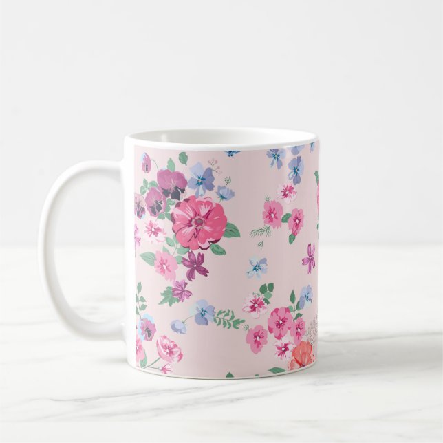 Spring flowers design. Seamless floral pattern. Pl Coffee Mug (Left)