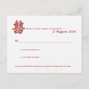 Spring Flowers Double Happiness Chinese Wedding RSVP Card