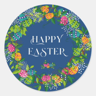 Spring Flowers & Easter Eggs Colourful Wreath Classic Round Sticker