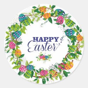 Spring Flowers & Easter Eggs Colourful Wreath Classic Round Sticker