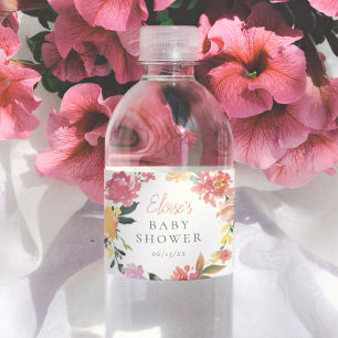 Spring Flowers Elegant Girl Baby Shower Water Bottle Label