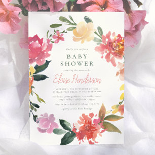 Spring Flowers Elegant & Simple Girl Baby Shower Invitation