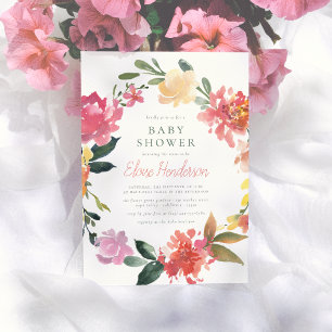 Spring Flowers Elegant & Simple Girl Baby Shower Invitation