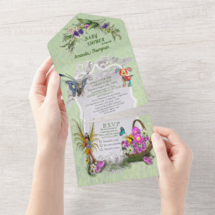 Spring Flowers & FAIRIES All in One Baby Shower Invitation