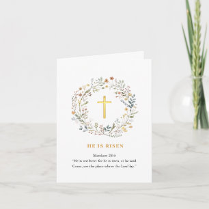 Spring Flowers Faux gold cross Christ Easter Holiday Card