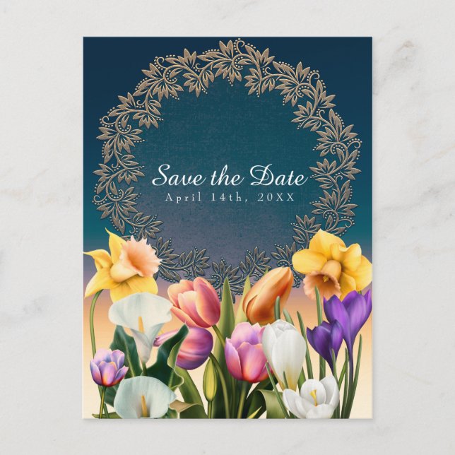 Spring Flowers Floral Elegant Save the Date Chic Announcement Postcard (Front)