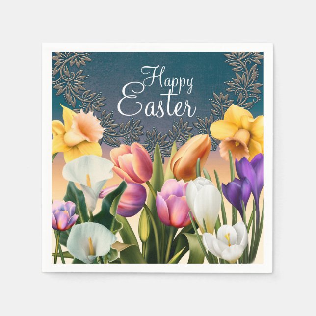 Spring Flowers Floral Frame Elegant Chic Party Napkin (Front)