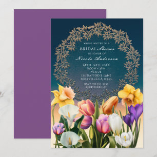 Spring Flowers Floral Frame Elegant Invitations