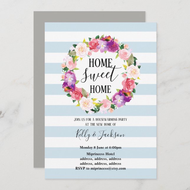 spring flowers, floral housewarming party invitation (Front/Back)