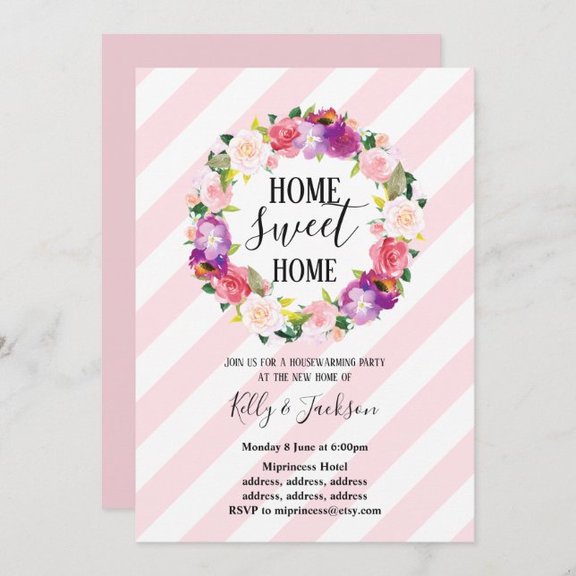 spring flowers, floral housewarming party invitation (Front/Back)