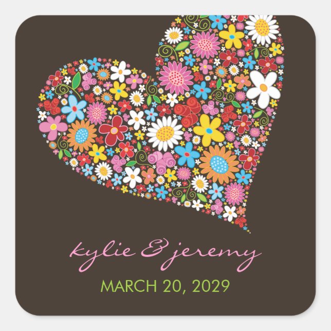 Spring Flowers Garden Love Heart Wedding Sticker (Front)