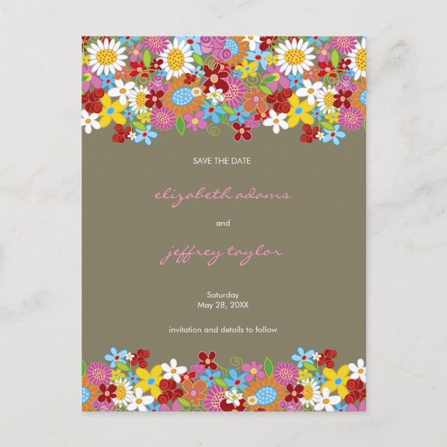 Spring Flowers Garden Save The Date Postcard (Front)