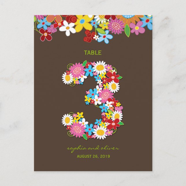 Spring Flowers Garden Wedding Party Table Number (Front)