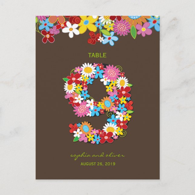 Spring Flowers Garden Wedding Party Table Number Postcard (Front)