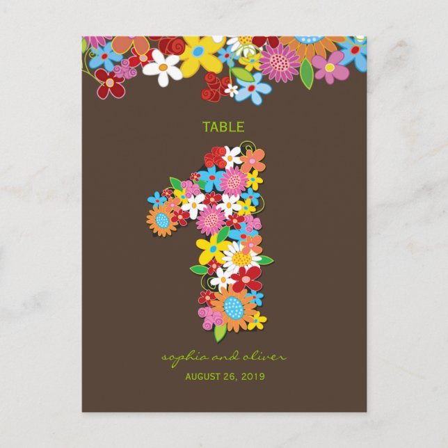 Spring Flowers Garden Wedding Party Table Number Postcard (Front)