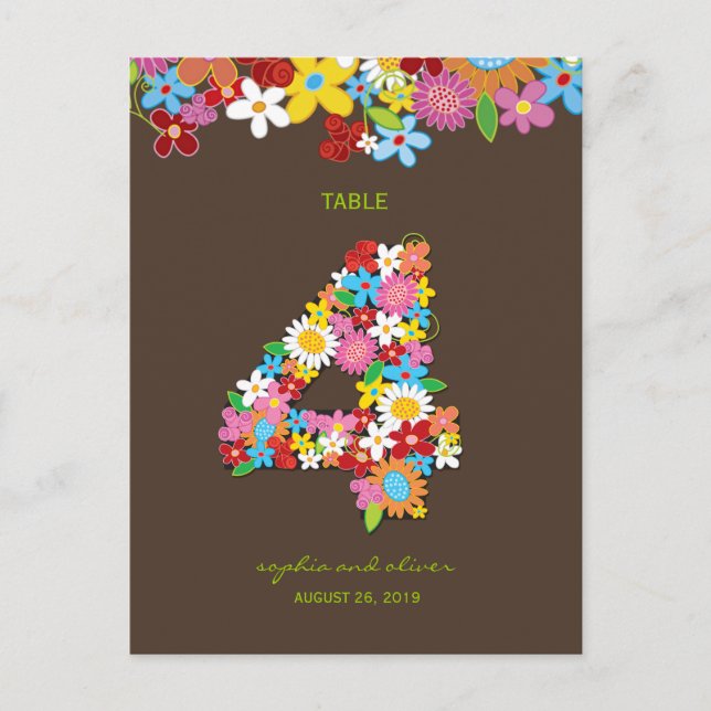 Spring Flowers Garden Wedding Party Table Number Postcard (Front)