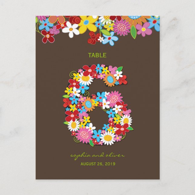 Spring Flowers Garden Wedding Party Table Number Postcard (Front)