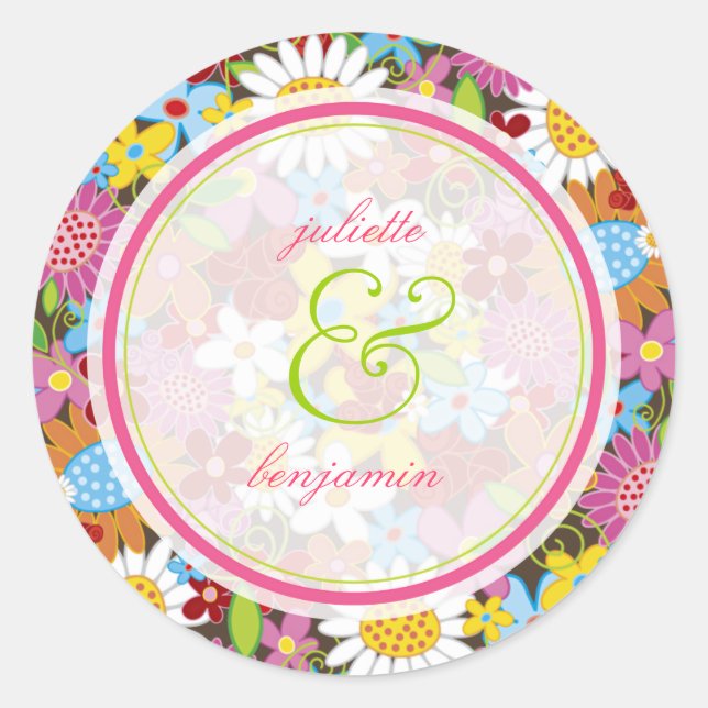 Spring Flowers Garden Whimsical Wedding Sticker (Front)