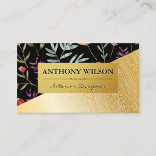 Spring Flowers   Gold Wood Grain Pattern Business Card