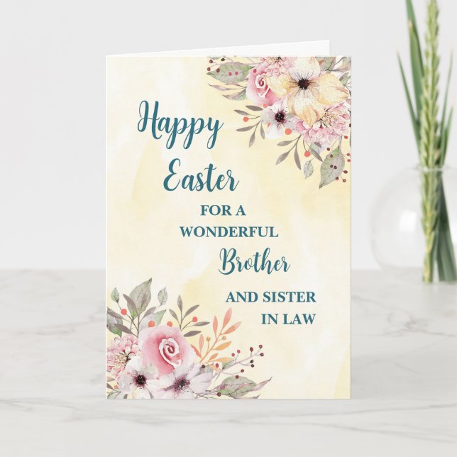 Spring Flowers Happy Easter Brother Sister in Law Holiday Card (Front)