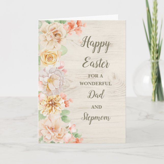 Spring Flowers Happy Easter Dad and Stepmom Holiday Card (Front)