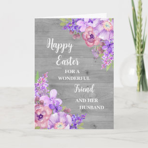 Spring Flowers Happy Easter Friend and Her Husband Holiday Card