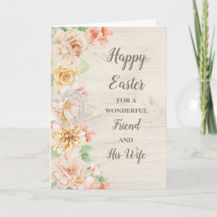 Spring Flowers Happy Easter Friend and His Wife Holiday Card