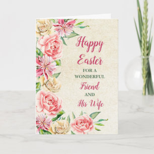 Spring Flowers Happy Easter Friend and His Wife Holiday Card