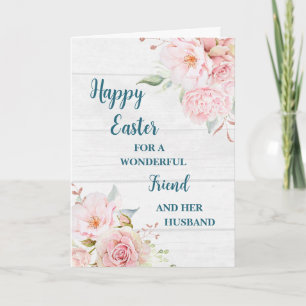 Spring Flowers Happy Easter Friend & Her Husband Holiday Card