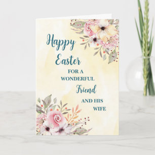 Spring Flowers Happy Easter Friend & His Wife Holiday Card