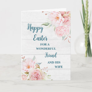 Spring Flowers Happy Easter Friend & His Wife Holiday Card
