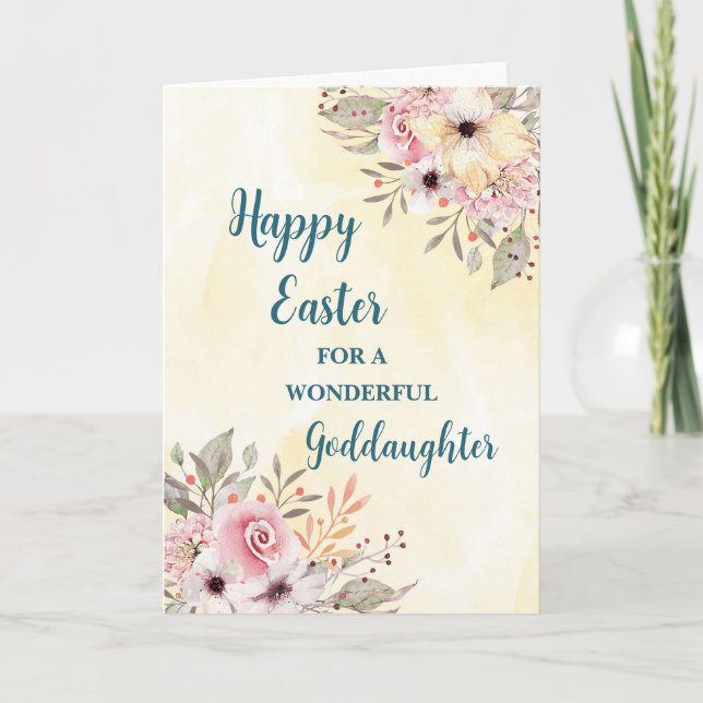 Spring Flowers Happy Easter Goddaughter Holiday Card (Front)