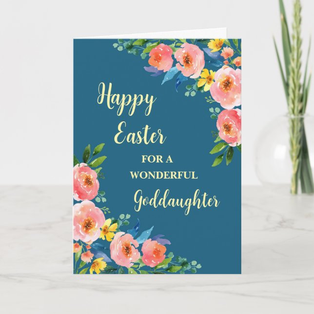 Spring Flowers Happy Easter Goddaughter Holiday Card (Front)
