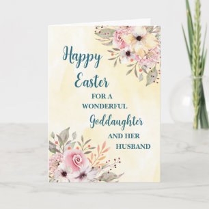 Spring Flowers Happy Easter Goddaughter & Husband Holiday Card