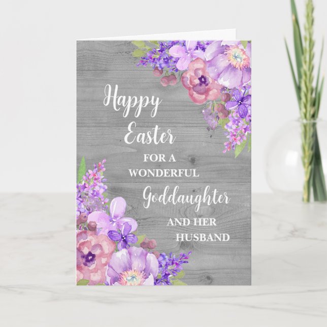 Spring Flowers Happy Easter Goddaughter &  Husband Holiday Card (Front)