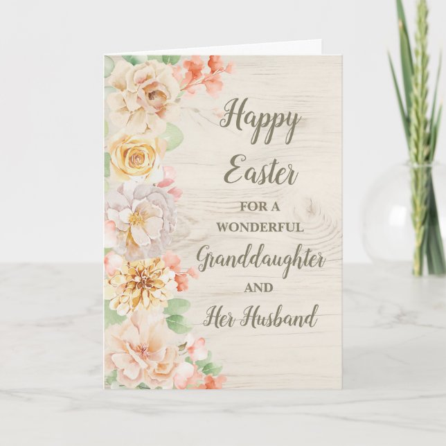 Spring Flowers Happy Easter Granddaughter Husband Holiday Card (Front)
