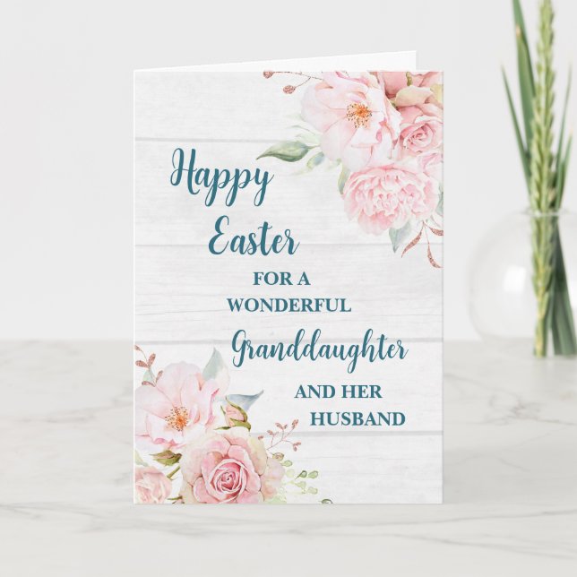 Spring Flowers Happy Easter Granddaughter Husband Holiday Card (Front)
