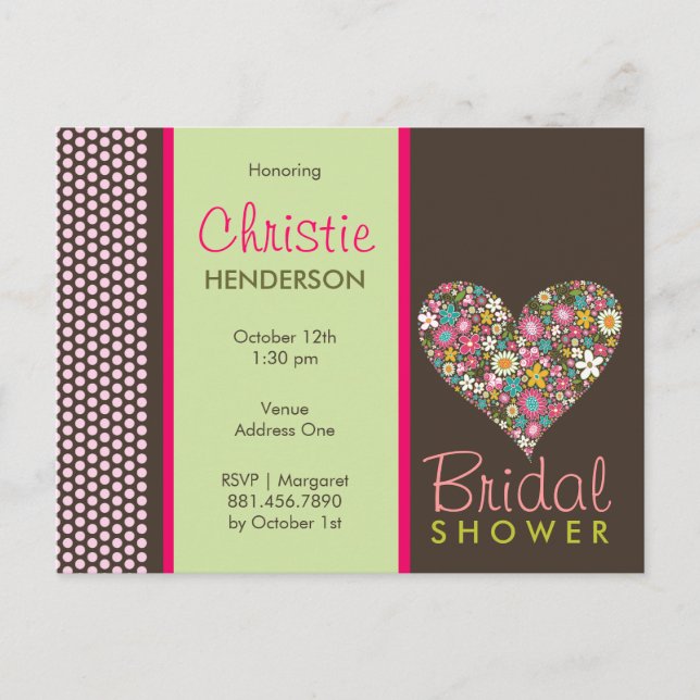 Spring Flowers Heart Bridal Shower Postcard (Front)