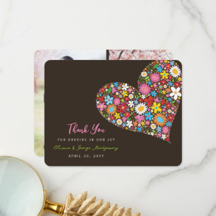Spring Flowers Heart Chic Wedding Thank You Photo
