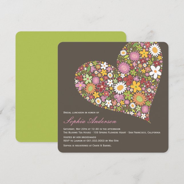 Spring Flowers Heart Love Bridal Shower Invite (Front/Back)