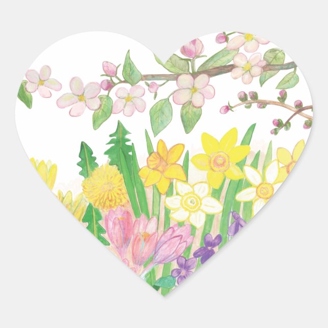 Spring Flowers   Heart Sticker (Front)