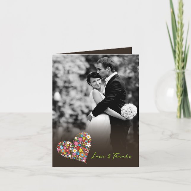 Spring Flowers Heart Wedding Thank You Photo Card (Front)