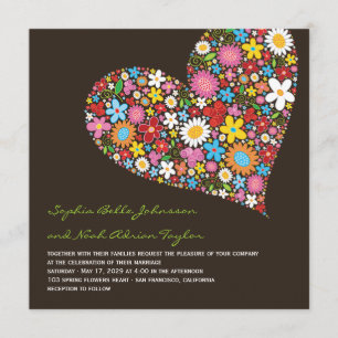 Spring Flowers Heart Whimsical Wedding Invite